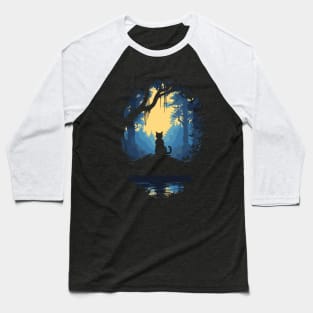 Cat In Enchanted Forest Baseball T-Shirt